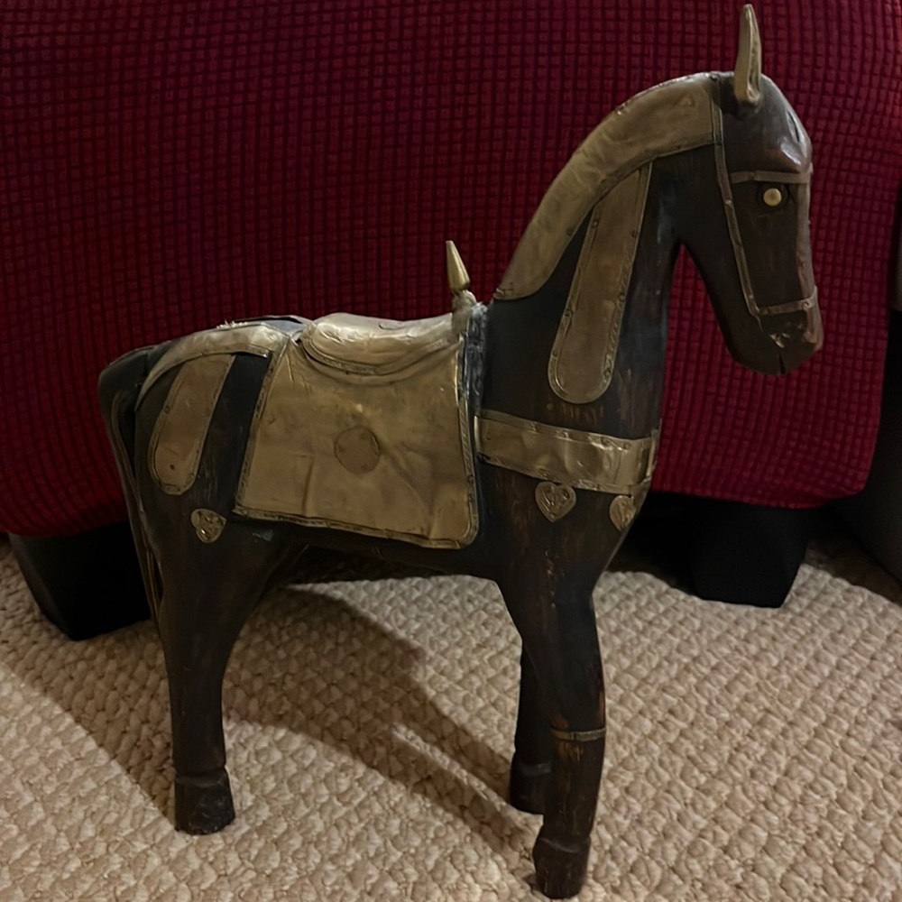 Large VTG Indian Spanish Hand Carved Wood Fancy Horse Saddle Copper MCM Retro